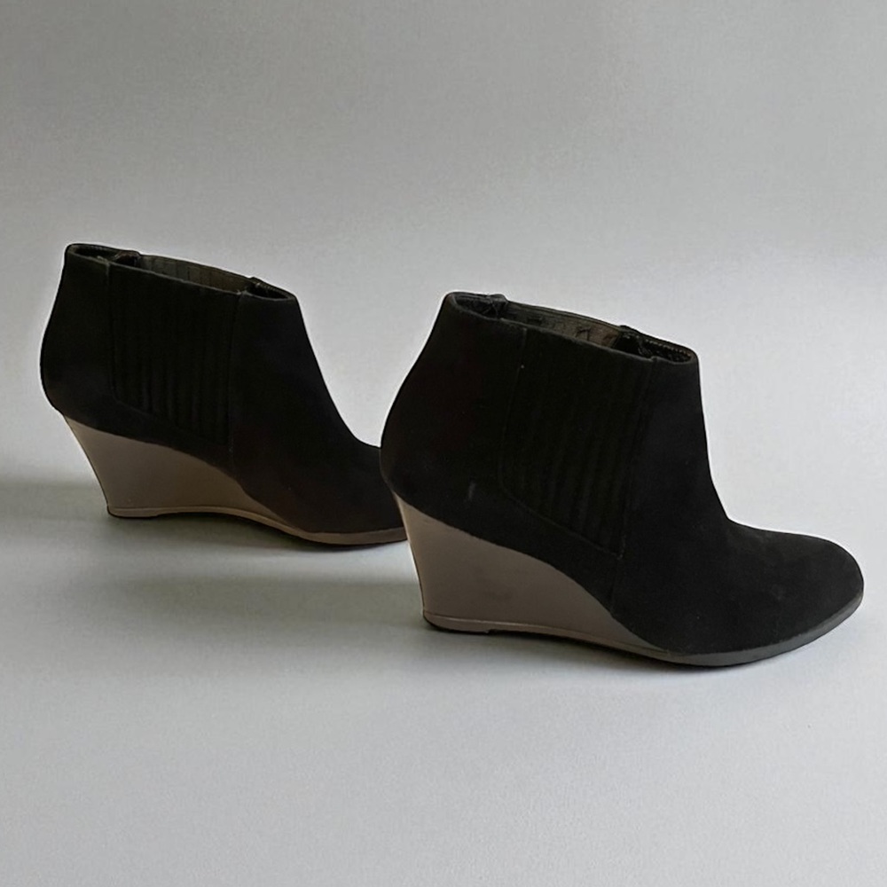 L.K. BENNETT LONDON Black Suede Wedge Booties Shoes Size 36